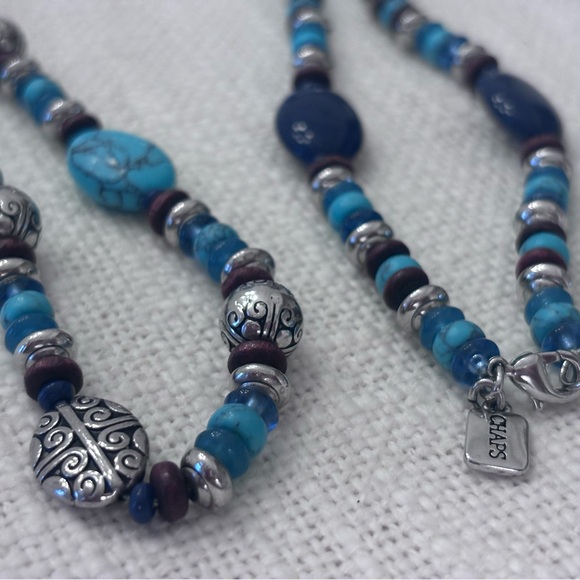 Chaps Turquoise and Silver Beaded Necklace - Picture 3 of 6